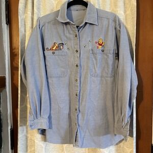 VTG Disney Pooh Blue Corduroy‎ Ladies Shirt, M/L. No Tag- Measurements Included